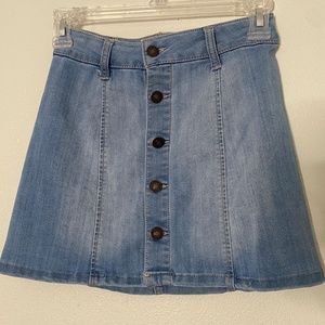 button front denim mini skirt